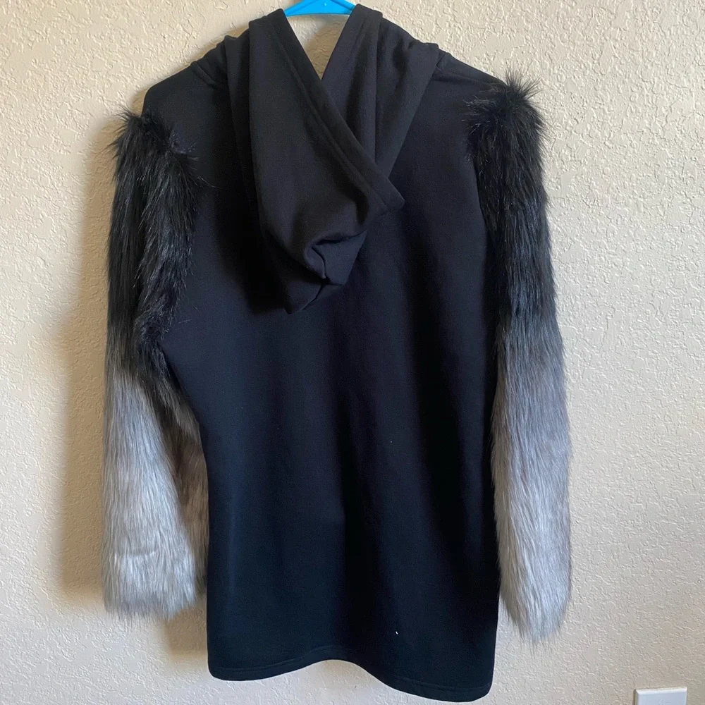 Zara Womens Oversized Hoodie Jacket with Faux Fur Sleeves size S
